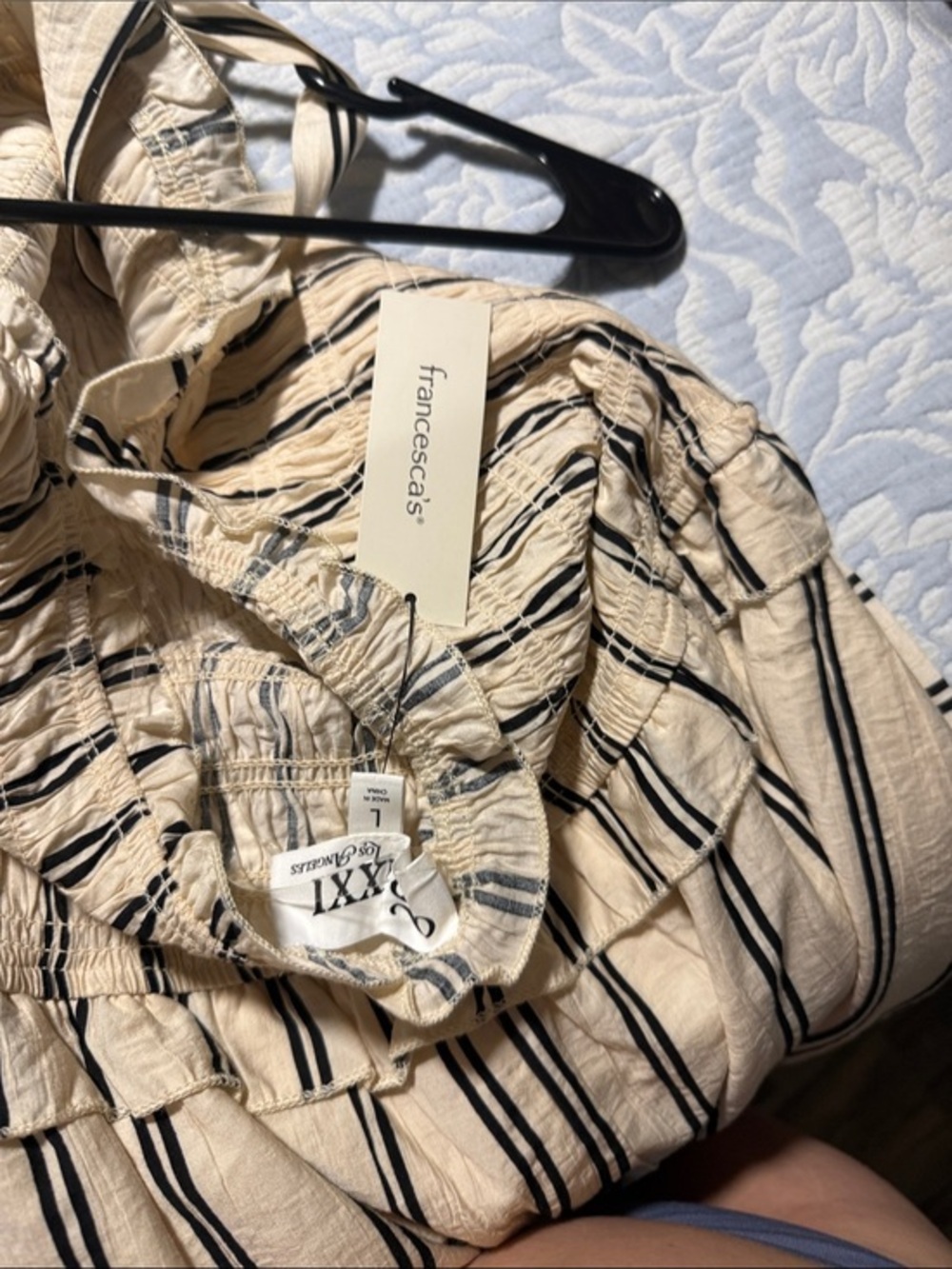 Francesca's Collections Cream and Black Striped Maxi Skirt